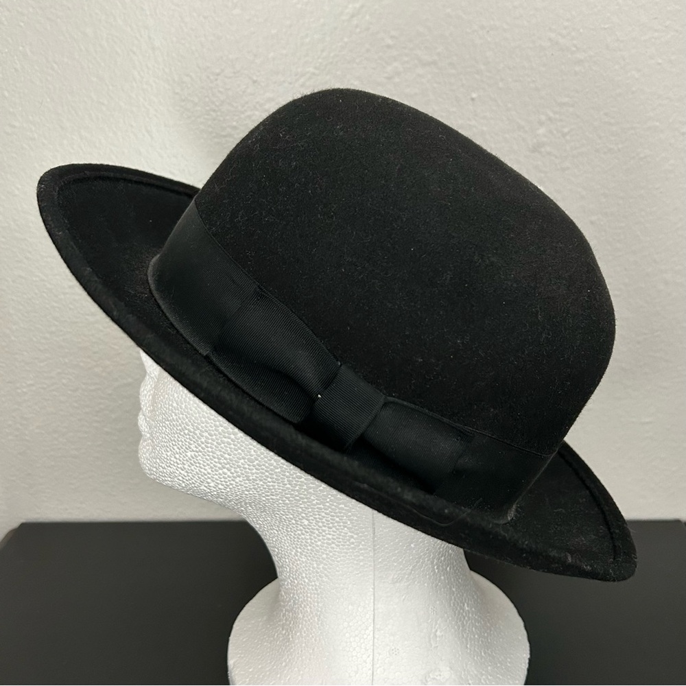Banana Republic Black Felt Bowler Hat with Grosgrain Bow